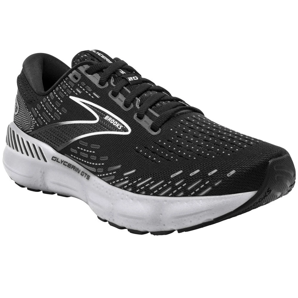 BROOKS Glycerin GTS 20 Wide D Womens Running Shoes Black/White/Alloy 2 BROOKS Glycerin GTS 20 Wide D Womens Running Shoes Black/White/Alloy